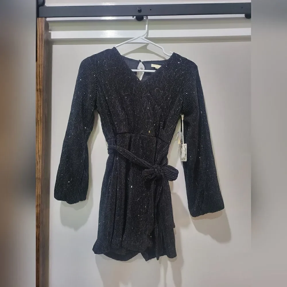 Chelsea & Violet Girls Puff Sleeve Sequin Embellished Romper NWT large Black